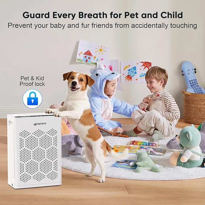 DAYETTE Air Purifiers for Home Large Room Up to 1800 Ft² with HEPA 14 Filter, Pet Air Purifier with Washable Prefilter for Bedroom with Fragrance, Air Cleaner for Smoke Dust Pets Hair Odor, WhiteBlack