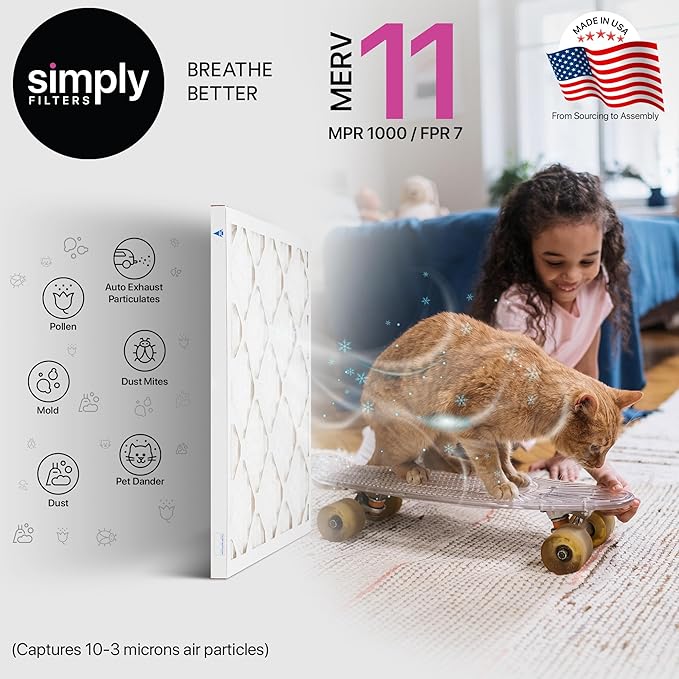 Simply 20x25x1 Air Filter, Merv 11, 6 Pack, For Home AC Furnace & HVAC (Actual Size: 19.75"x24.75"x0.75") DUST, Pet, & Allergy Control