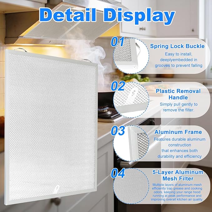 S99010430-002 Range Hood Filter Replacement, Fits Broan Nutone, 13-7/8" x 15-3/4" x 3/8", Upgrade 5-layer Aluminum Grease Filter,Easy Install&Washable & Reusable by ENKTIK (2-Pack)
