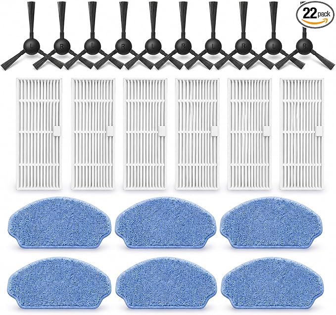 BR150 BR151 BR152 Replacement Parts Compatible for MAMNV/Tuya/XIEBro Life/ZCWA/MANVN, for ROBOEVO G20/ Kilgone G20/MANVINS G20, for iMartine BR153 BR154 Robot Vacuum, 6 Mop Pads, 6 Filters, 10 Brushes