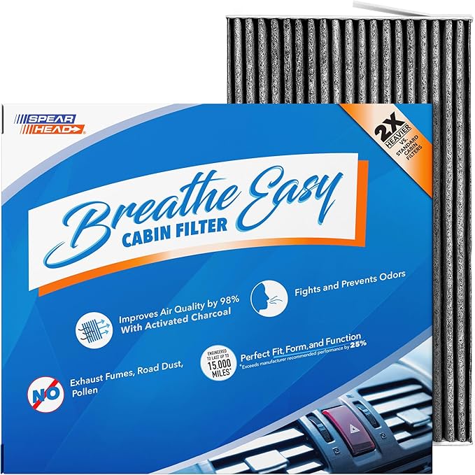 Spearhead Odor Defense Breathe Easy AC & Heater Cabin Filter | Fits 2009-2014 Cube, 2011-2017 Juke, 2011-2025 Leaf, 2013-2019 Sentra Like OEM | Up to 25% Longer Lasting w/Activated Carbon (BE-177)