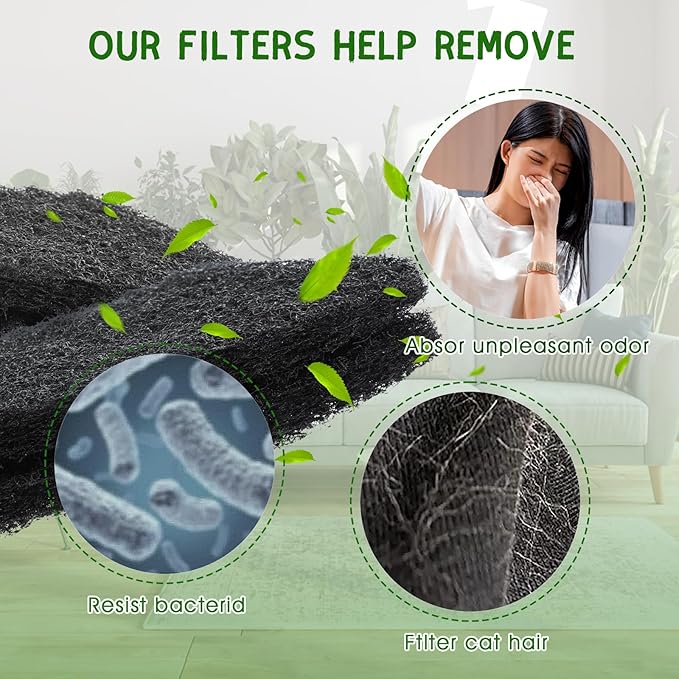 12 Pack 0.5" Thickened Activated Carbon Filters Compatible with LR 4 Connect, Automatic Cat Litter Box Filters Replacement Charcoal Filter Sheet to Absorb Odors Control Pet Damp Keep Home Fresh