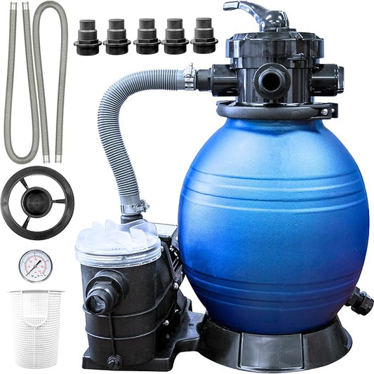 SWIMLINE Sand Filter Pump for Above Ground Pool - 12'', 0.3 THP, 2220 GPH Pump flow rate 4 way Multi port valve, Easy Installation