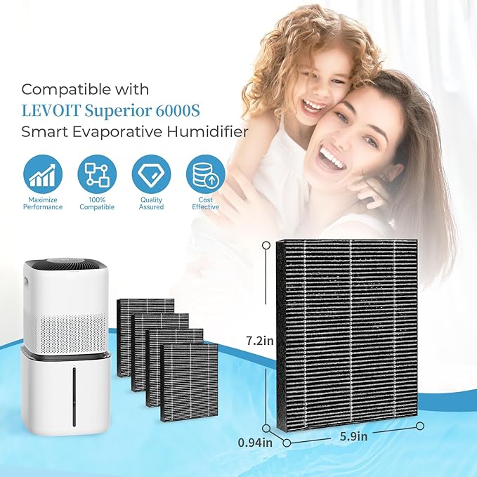 8-Pack 6000S Replacement Filter, Compatible with LEVOIT Superior 6000S Smart Evaporative Humidifier, for Large Particles and Minerals, Gray