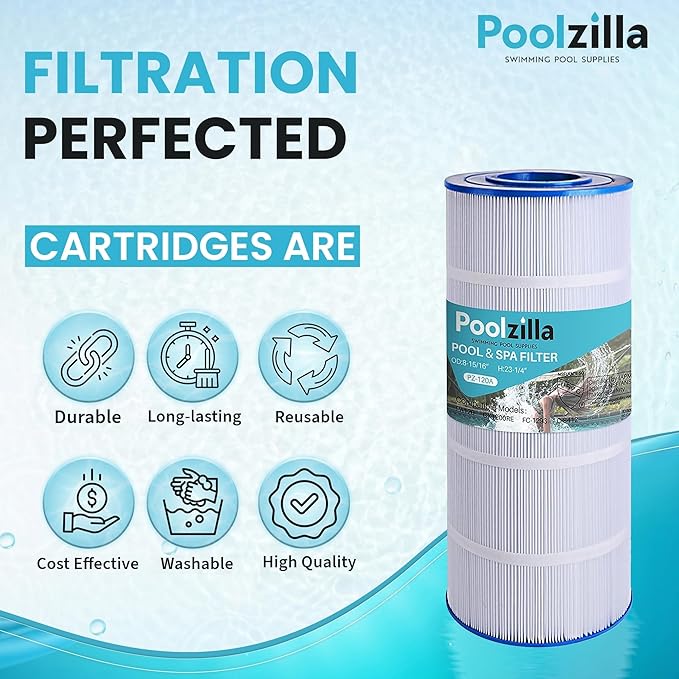 Poolzilla [2 Pack Pool Filter Cartridge, Compatible with PA120, CX1200RE, C1200, Unicel C-8412, Filbur FC-1293, Waterway Clearwater II, Pro Clean 125, 817-0125N [L x OD: 23.25" x 8.94'']