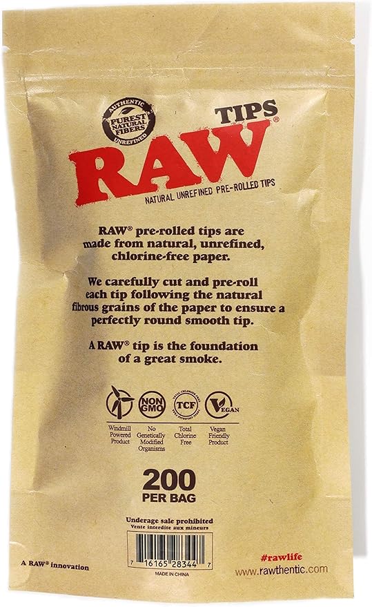 RAW Natural Unrefined Pre-Rolled Filter Tips - 1 Bag of 200 Tips