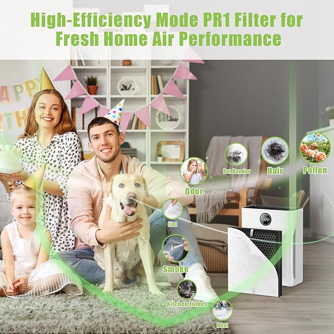 3 Pack PR1 Replacement Filter Compatible wtih Mooka PR1 Air Purifier with 6 Washable Pre Filters for Dust Pollen Smoke