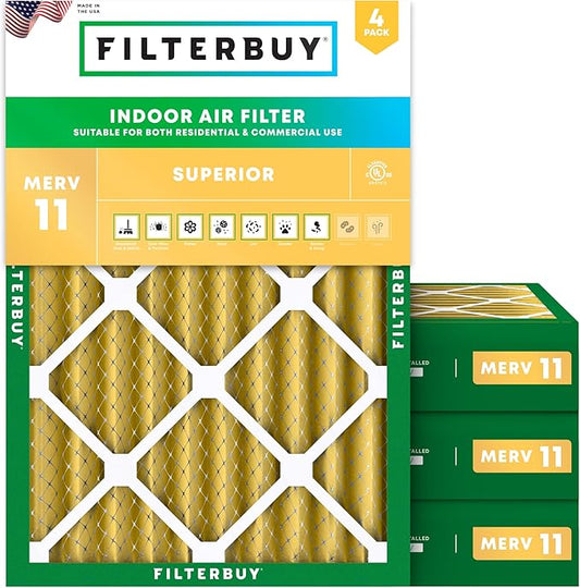 Filterbuy 18x24x4 Air Filter MERV 11 Superior Pet & Allergy Defense (4-Pack), Electrostatic Pleated HVAC AC Furnace Filters Replacement, Made in USA (Actual Size: 17.50 x 23.38 x 3.63)