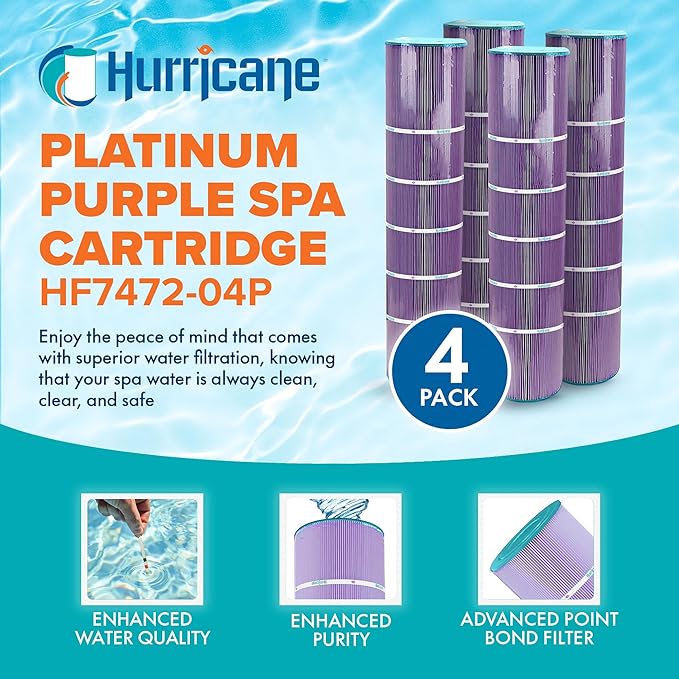 Hurricane Filters 4 Pack HF7472-04P Platinum Purple Spa Cartridge Replacement
