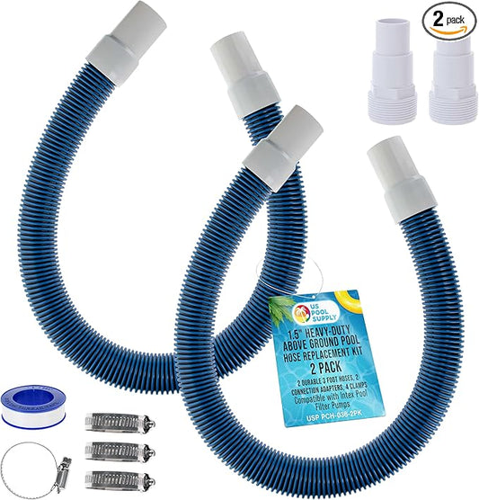U.S. Pool Supply 1.5" Heavy-Duty Above Ground Pool Hose Replacement Kit - 2 Durable 3 Foot Hoses, 2 Connection Adapters, 4 Clamps - Compatible with Intex Pool Filter Pumps