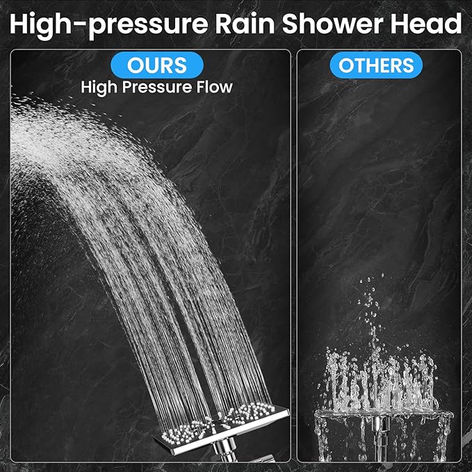 Veken High Pressure Rain Shower Head with Handheld, Square Rainfall Shower Heads with 5-Mode Handheld Spray Combo, Detachable Hand Held Showerhead with Hose, Double Regaderas Para, Chrome