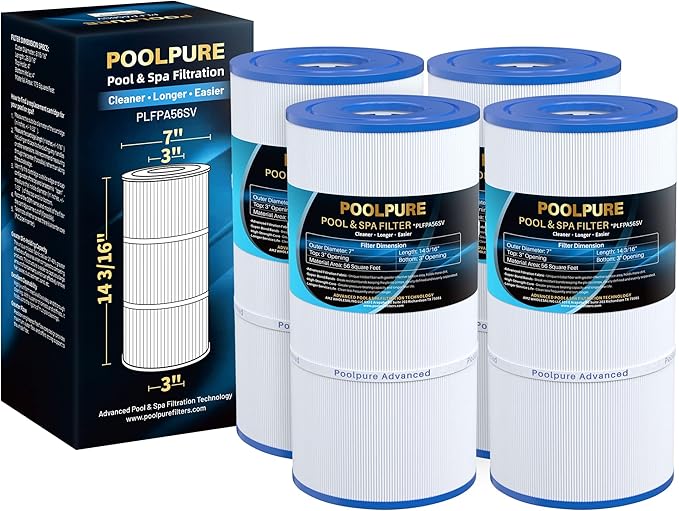 POOLPURE Replacement for Pool Filter Hayward CX480XRE, Pleatco PA56SV-PAK4, Ultral-A4, Unicel C-7458, Filbur FC-1223, FC-6420, Hayward SwimClear C2020, C2025, 4X56 sq. ft. Filter, L: 14 3/16 inch