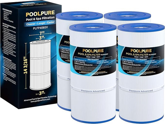 POOLPURE Replacement for Pool Filter Hayward CX480XRE, Pleatco PA56SV-PAK4, Ultral-A4, Unicel C-7458, Filbur FC-1223, FC-6420, Hayward SwimClear C2020, C2025, 4X56 sq. ft. Filter, L: 14 3/16 inch