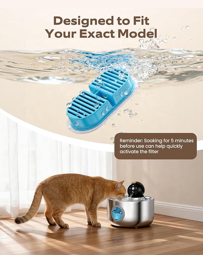 Cat Water Fountain Filter: Wireless Cat Fountain Filters Replacement - 12 Filters for Cordless Pet Water Fountain - 6 Pack Carbon Filters + 6 Pack Sponges Filters (3 Month Supply)