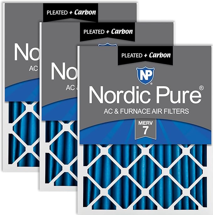 Nordic Pure 16x25x2 (Actual Size: 15 1/2 x 24 1/2 x 1 3/4) Pleated Air Filters MERV 7 Plus Carbon 3 Pack