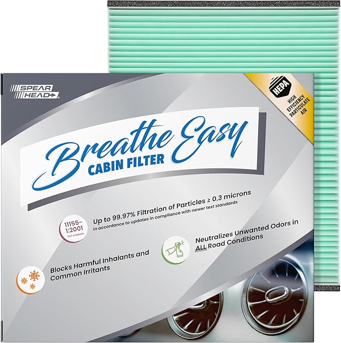 Spearhead HEPA Breathe Easy Cabin Filter, Up to 99.97% Filtration of 0.3 Micron Particles w/No Airflow Reduction (BE-920H)