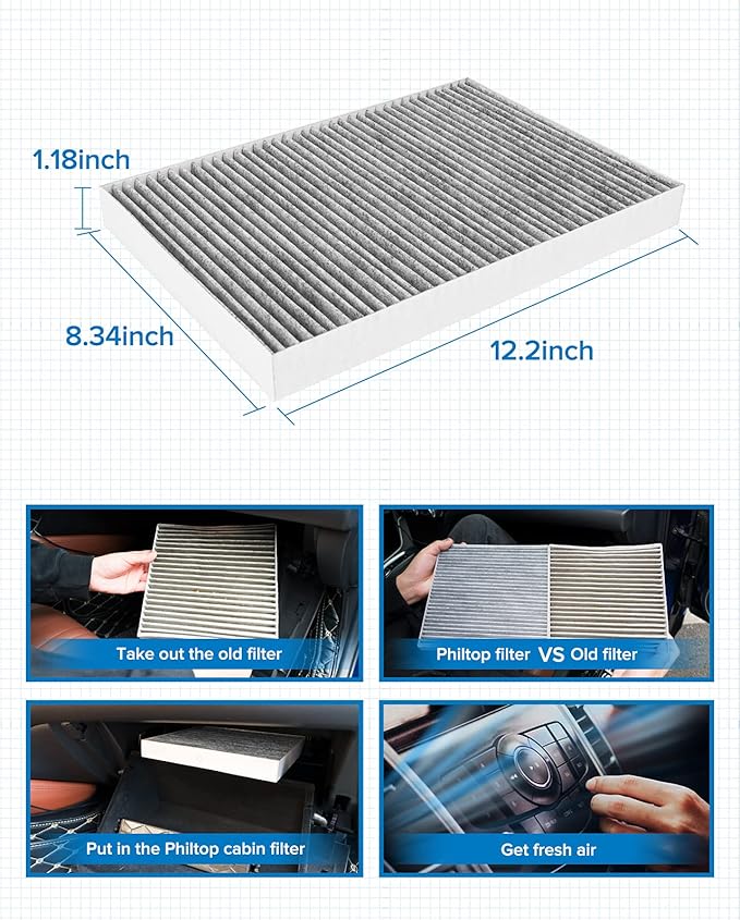 PHILTOP HEPA Cabin Air Filter w/Activated Carbon, Compatible with CF10364 Chrysler 300 2005-2010, Dodge Charger 2006-2010, Challenger 2008-2010, Magnum 2005-2008