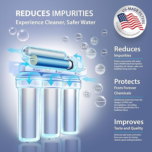 APEC Water RO-90, 5-Stage Under Sink Reverse Osmosis Water Filter System, NSF Certified 372 & 58, 90 GPD, Reduces 99% of Impurities