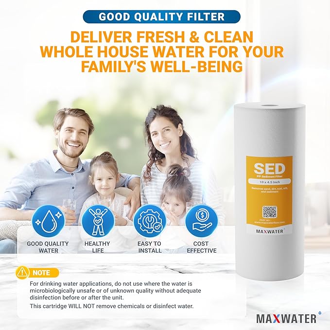 Max Water 10 Micron 10 x 4.5 inch Whole house Sediment Water Filter | Meltblown Polypropylene Well Water Filter Replacement Cartridges for DGD-5005, AP810, SDC-45-1001, GXWH30C, PP10BB (20 Pack)