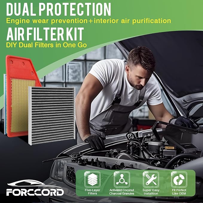 Cabin & Engine Air Filter Fit for 2018-2019 Buick Lacrosse 2.5L, 2016-2024 Chevrolet Malibu 1.5L, 2016-2019 Malibu 1.8L Activated Carbon Cabin Filter Replace#CF11966 23430312 Car Accessories