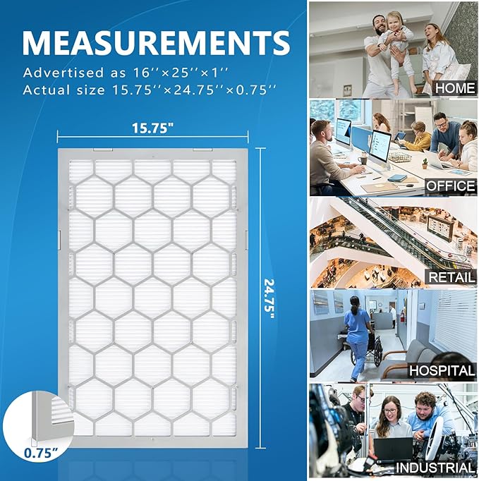 16x25x1 MERV 8 Air Filter,AC Furnace Air Filter,Reusable ABS Plastic Frame, 7 Pack Replaceable Filter Media (Actual Size: 15 3/4" x 24 3/4" x 3/4")