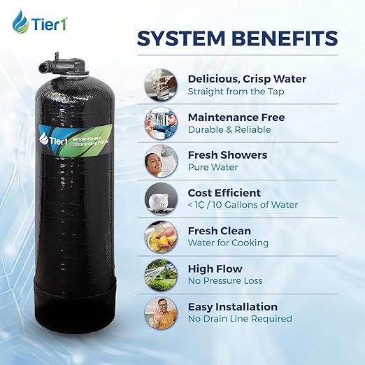 Tier1 Whole House Water Filter System | 300,000 Gallon Chloramine Reduction Capacity | Pre-Filled Upflow Tank with 0.5 Cu Ft Catalytic Granular Activated Carbon | Home Filtration System