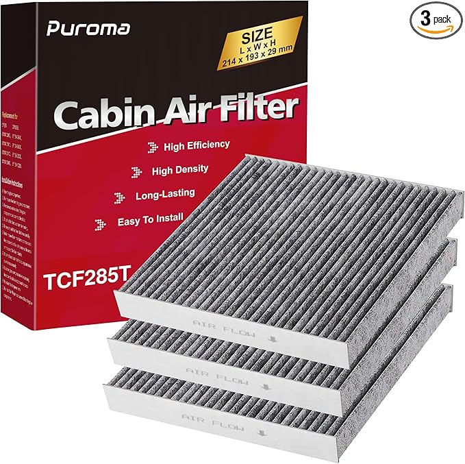 Puroma Cabin Air Filter with Activated Carbon, Replacement for CP285, CF10285, Toyota Camry, RAV4, Highlander, Corolla, 4Runner, Tundra, Prius, Sienna, Lexus, Scion, Subaru, Jaguar (3 pcs)