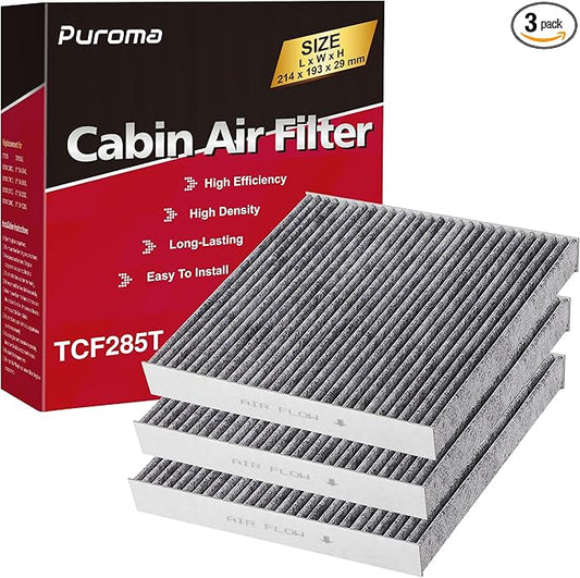 Puroma Cabin Air Filter with Activated Carbon, Replacement for CP285, CF10285, Toyota Camry, RAV4, Highlander, Corolla, 4Runner, Tundra, Prius, Sienna, Lexus, Scion, Subaru, Jaguar (3 pcs)