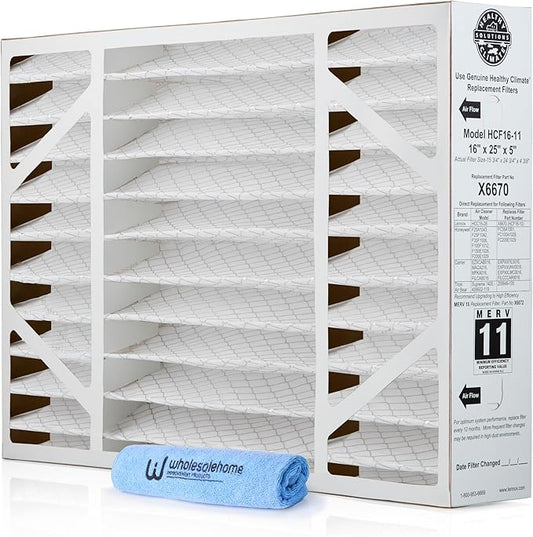 Lennox X6670 16x25x5 Air Filter MERV 11 HVAC AC Furnace Filters, Lennox Healthy Climate Filter for Home with Cleaning Cloth, (Actual Size: 15.75 x 24.75 x 4.38 Inches)