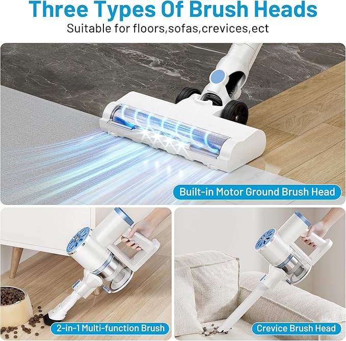 VIPSUN Cordless Vacuum Cleaner with Self-Standing, LED Screen Stick Vacuum Cleaners for Home, Lightweight Powerful Suction Vacuum, 6-in-1 Rechargeable Vacuum for Carpets, Pet Hair, Hardwood Floors