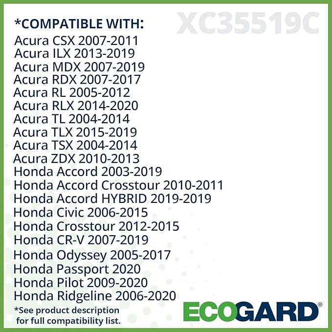 ECOGARD XC35519C Premium Cabin Air Filter with Activated Carbon Fits 2006-2025 Honda Ridgeline, 2019-2025 Passport, 2003-2017 Accord, 2007-2016 CR-V, 2006-2015 Civic, 2009-2022 Pilot (Pack of 6)