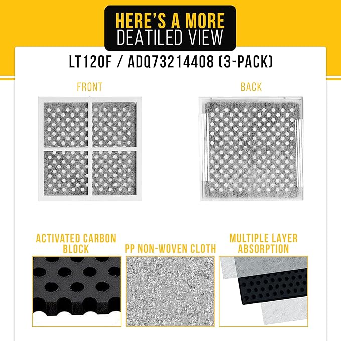 PartsBroz Air Filter 3-Pack for LG LRFVS3006S Refrigerator Air Filter Replacement