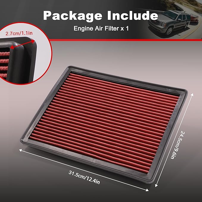 Engine Air Filter High-Flow Increase Power & Towing,Washable,Nikimotorsport Air Filter Compatible with 1999-2020 Chevy/GMC/Cadillac,Cross Reference:33-2129,15908906,15908916,22845992