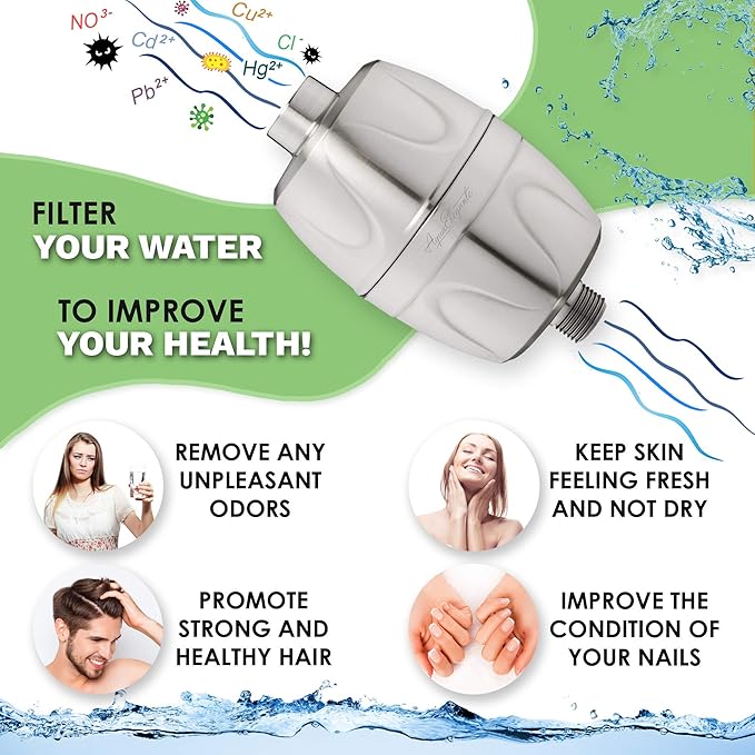 Aqua Elegante Shower Water Filter - Chlorine Showerhead Filters Using Only Proven Ingredients, Universal Home Purifier And Filtered Softener System Best for Skin and Hair - Brushed Nickel