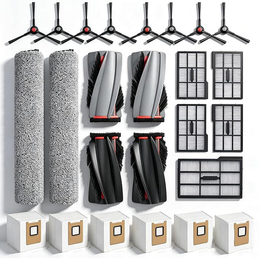 Replacement Parts Kit Compatible with Eufy Omni E25 / E28, Vacuum Cleaner Accessories Includes:2 Mop Roller Brush,2 Set Main Brush,8-Side Brush,5-Filter,6-Disposal Dust Bags