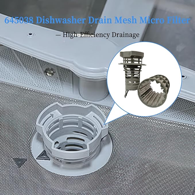 645038 Dishwasher Drain Mesh Micro Filter Replacement Compatible with Bos-ch Ther-mador Ken-more Dishwashers Fits Model AP4339631, 00651097, 651097, 1560725, AH3479708