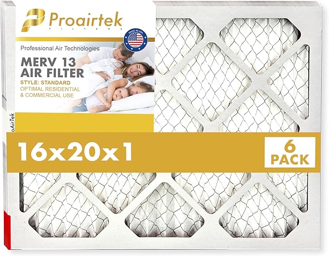 Proairtek AF16201M13SWH Model 16x20x1 Pack of 6 Air Filters, MERV 13; Ideal for Anyone Wanting Clean, Crisp Air in Their Home