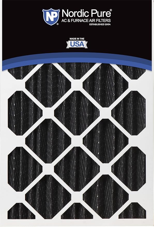 Nordic Pure 16x25x4 (Actual Size: 15 1/2 x 24 1/2 x 3 5/8) Pure Carbon Pleated Odor Reduction Merv 8 Furnace Filters 2 Pack