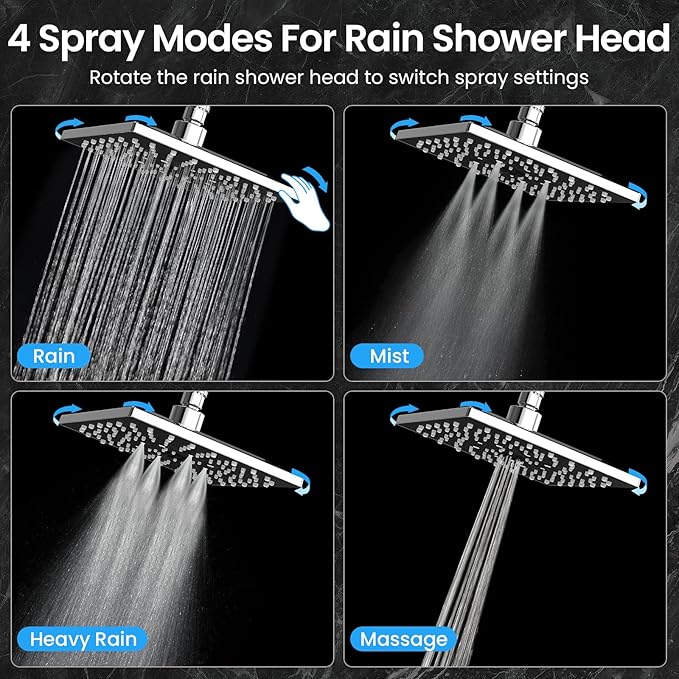 Veken High Pressure Rain Shower Head with Handheld, Square Rainfall Shower Heads with 5-Mode Handheld Spray Combo, Detachable Hand Held Showerhead with Hose, Double Regaderas Para, Chrome