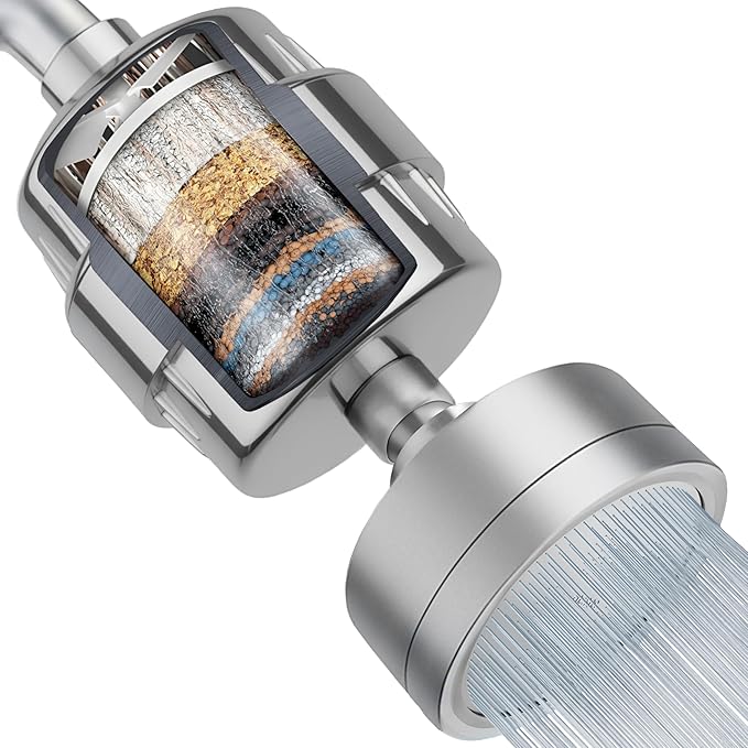 LAIFsolutions Vortex-Action Filtered Shower Head – High Pressure Shower Head Filter for Hard Water, KDF Turbo Filter Removes Chlorine & Heavy Metals, Water Softener Shower Head (Full Set)