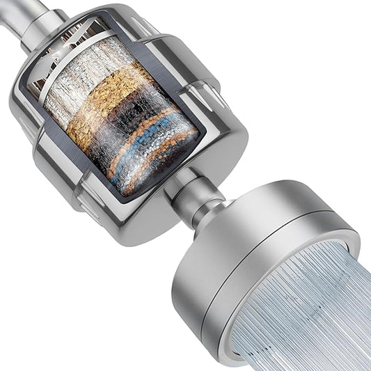 LAIFsolutions Vortex-Action Filtered Shower Head – High Pressure Shower Head Filter for Hard Water, KDF Turbo Filter Removes Chlorine & Heavy Metals, Water Softener Shower Head (Full Set)