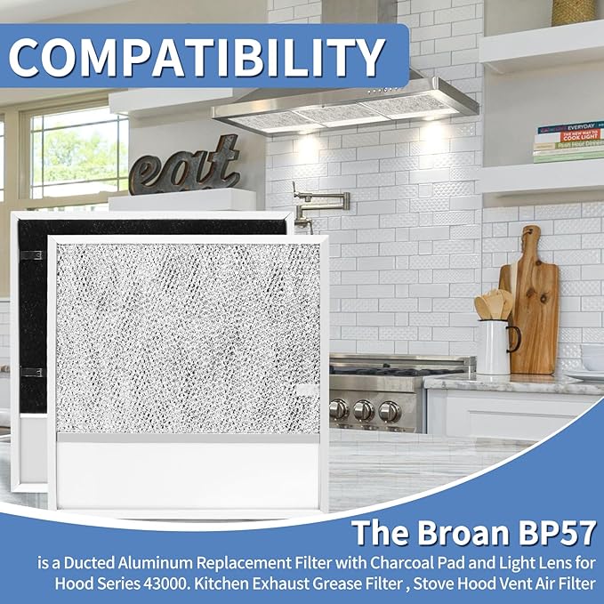 BP57 Range Hood Filter - for Broan-NuTone 43000 Kitchen Grease Filter, Aluminum Filter with Lens 11 3/8" x 11 3/4" (1 Pack)
