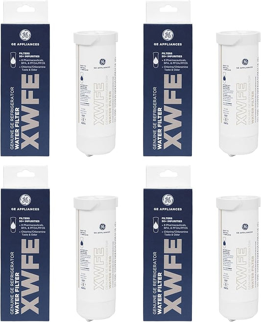GE XWFE Refrigerator Water Filter | Reduces Lead & 50+ Impurities | Replace Every 6 Months | Pack of 4