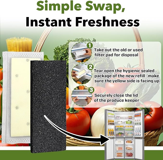 4-Pack Filter Refills Replace PureAir PK-2 Produce Keeper Plus, Compatible with Frigidaire Gallery Models GRMC2273BF, GRMC2273BD, GRMG2272BF, CrispSeal Plus, Activated Carbon Air Filter FRPAPK2RF