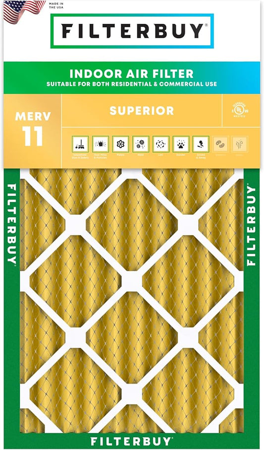 Filterbuy 16x25x4 Air Filter MERV 11 Superior Pet & Allergy Defense (1-Pack), Electrostatic Pleated HVAC AC Furnace Filters Replacement, Made in USA (Actual Size: 15.50 x 24.50 x 3.63)