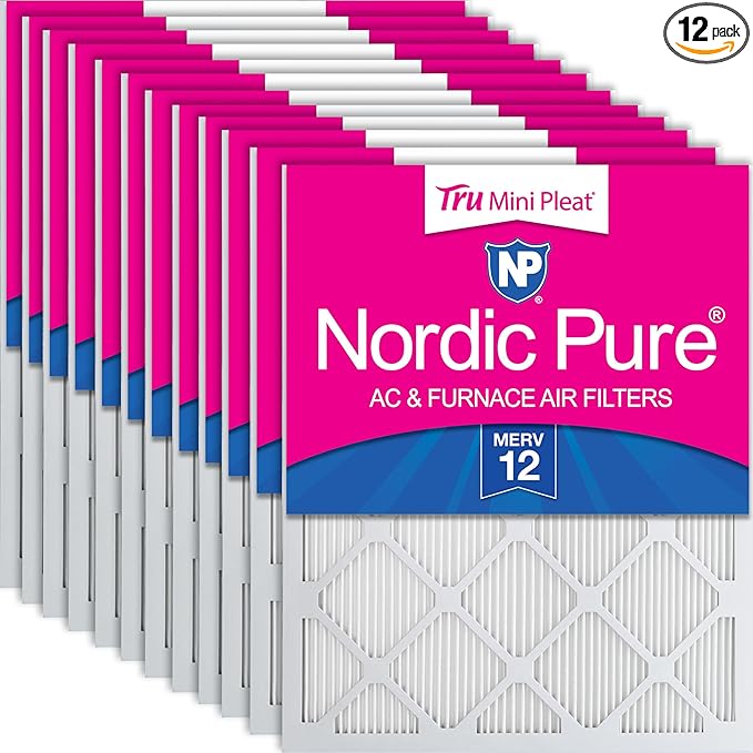 Nordic Pure 16x25x1 (Actual Size: 15 1/2 x 24 1/2 x 3/4) Tru Mini Pleat MERV 12 AC Furnace Air Filters – 2.5X More Media for Longer-Lasting, High-Efficiency Filtration - 12 Pack