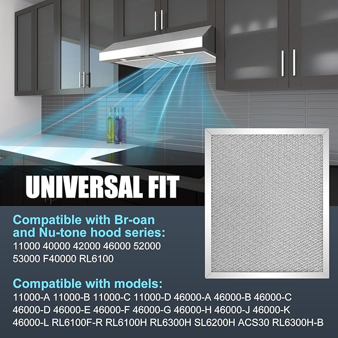 97006931 Aluminum Range Hood Filter Compatible with Broan Nutone Range Hood Exhaust Fan Filter Replace #S97006931 BP29 1172137 5-3078 88150 99010121 C88150 K758900 10.5 x 8.75 inch (2 Pack)