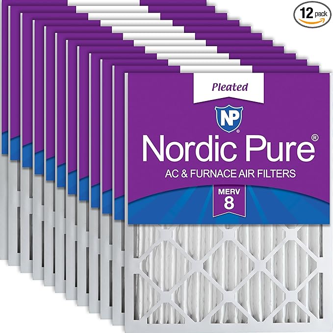Nordic Pure 16x20x2 (Actual Size: 15 1/2 x 19 1/2 x 1 3/4) Pleated MERV 8 Air Filters 12 Pack