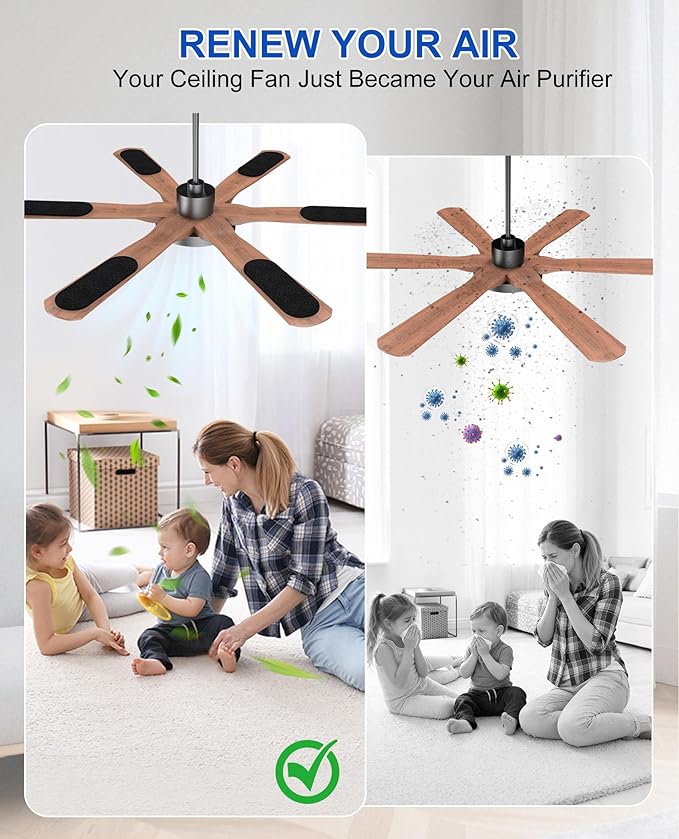 Universal Ceiling Fan Filters for Blades, Activated Carbon Fan Air Purifier Pads, Washable Reusable Dust Allergen Pet Dander Smoke Odor Eliminator, Easy Install (3 Pack)