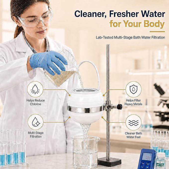 Bath Filter for Tub - 10 Stages Bath Filter- Removes Hundreds of Contaminants, BPA Free, Purify Your Bathwater for Healthier Skin and Hair, White